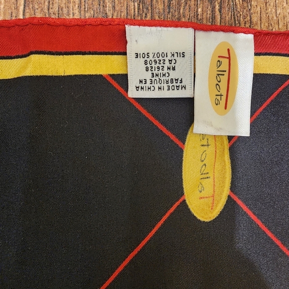 Talbots Women's Silk Elegant Black and Red  Squared Scarf - Picture 6 of 8